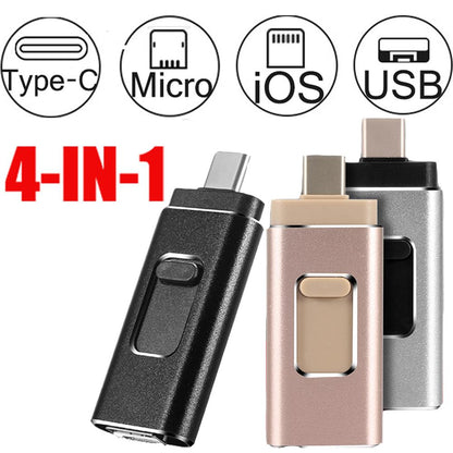 4-in-1 USB Flash Drive for iPhone, Android & PC