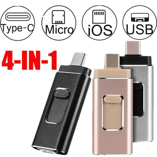 4-in-1 USB Flash Drive for iPhone, Android & PC
