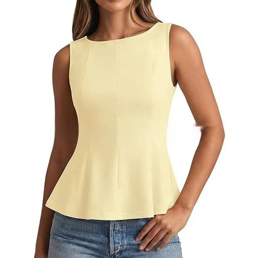 Women's Cropped Ruffled Hem Slim-Fit Top | Business-Casual Stretch Polyester Blouse