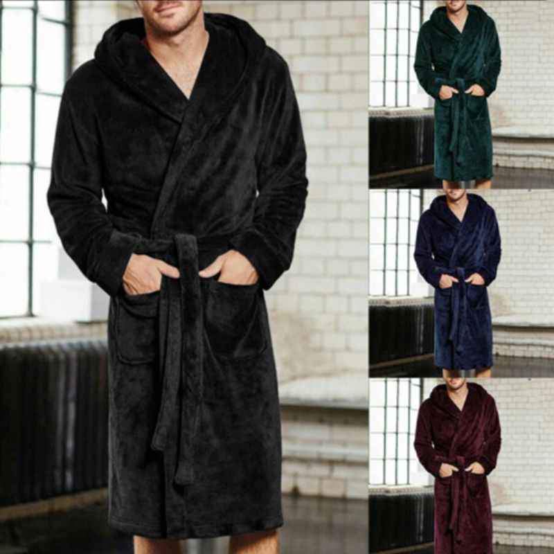 Unisex Hooded Nylon Bathrobe – Soft Double-Sided Velvet Lined Lounge Robe