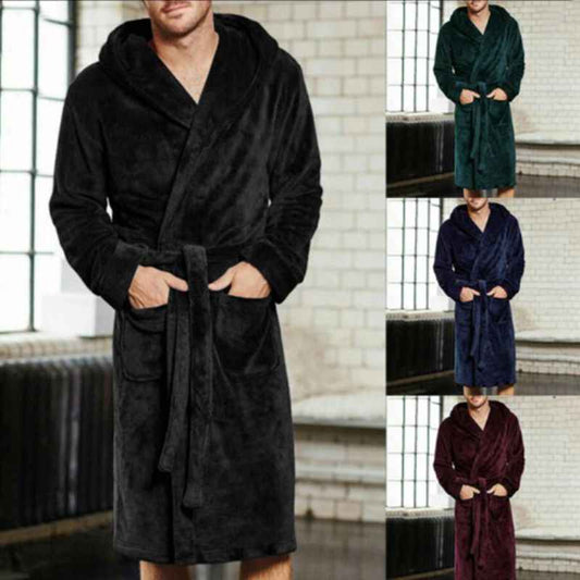 Unisex Hooded Nylon Bathrobe – Soft Double-Sided Velvet Lined Lounge Robe