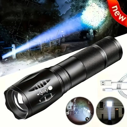 CREE XM-L LED Tactical Flashlight – 5-Mode Zoomable Torch Military-Grade Aluminium