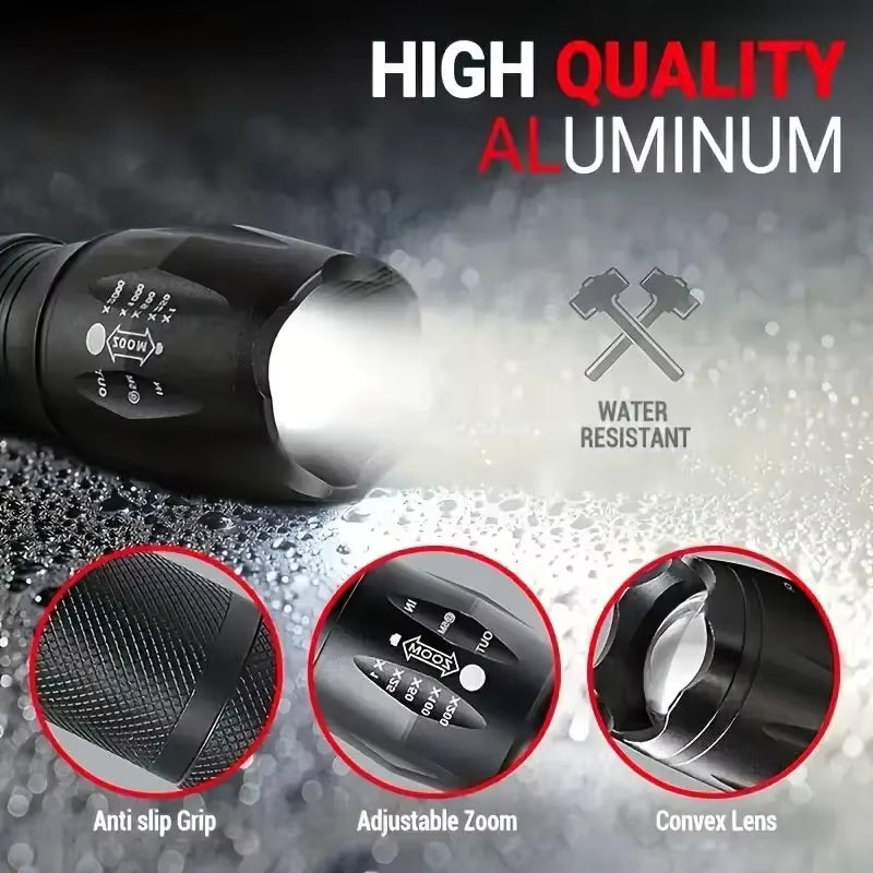 CREE XM-L LED Tactical Flashlight – 5-Mode Zoomable Torch Military-Grade Aluminium