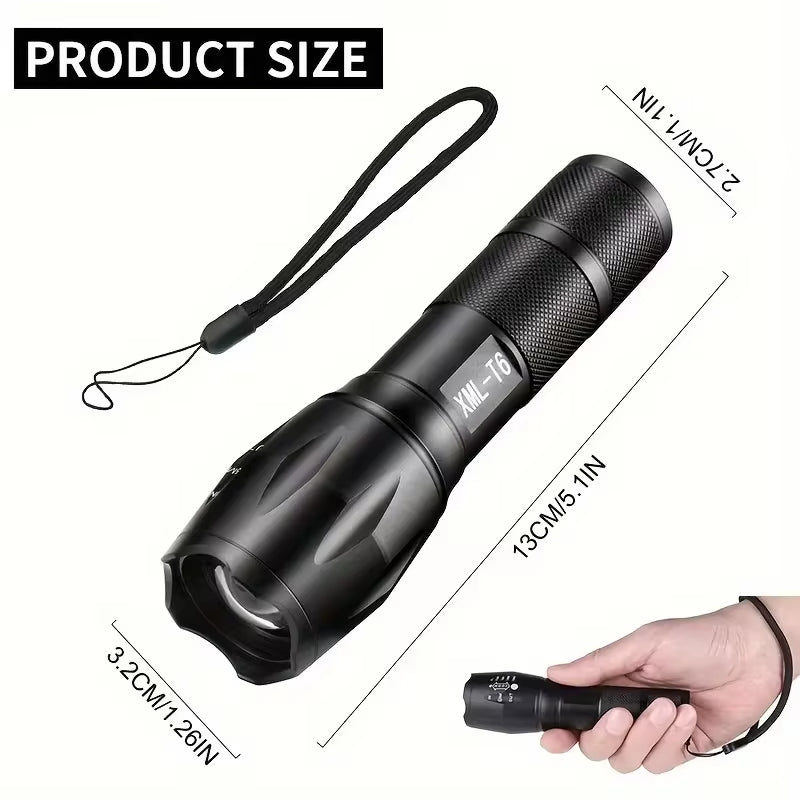 CREE XM-L LED Tactical Flashlight – 5-Mode Zoomable Torch Military-Grade Aluminium