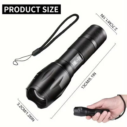 CREE XM-L LED Tactical Flashlight – 5-Mode Zoomable Torch Military-Grade Aluminium