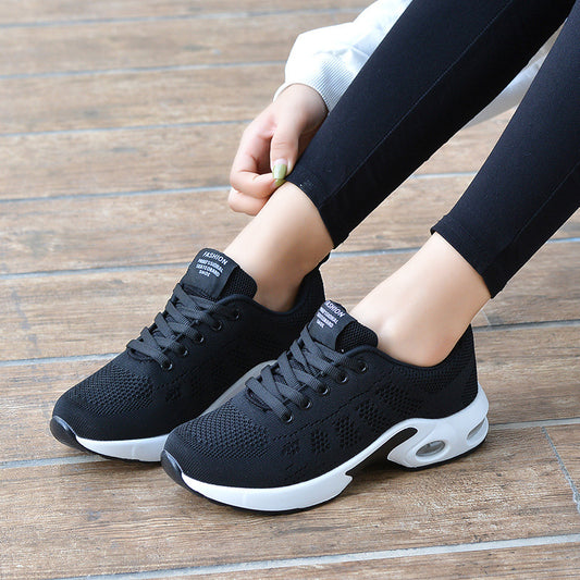 Women's Flyknit Mesh Casual Trainers - Breathable Lace-Up Flat Sports Shoes
