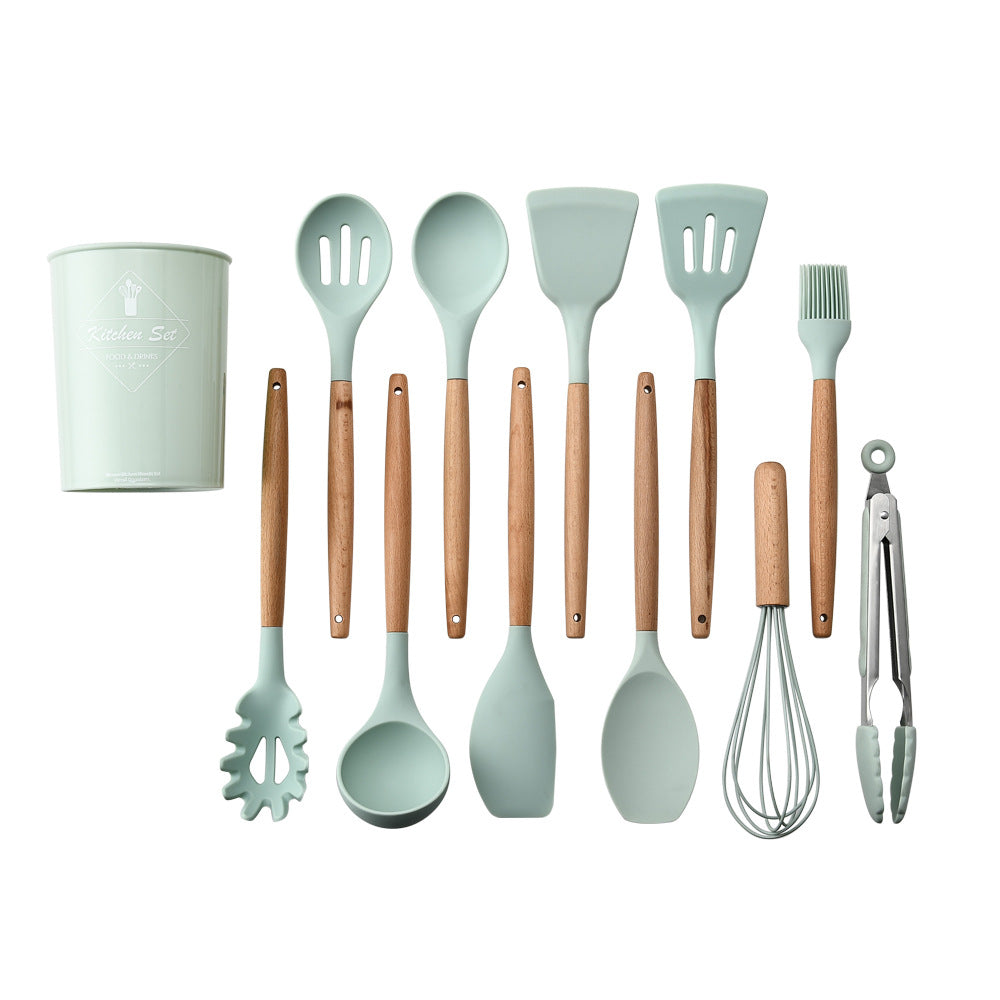 Silicone Kitchen Utensils with Wooden Handle