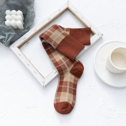 Women's Cotton Plaid Check Knee-High Socks – Korean Style Calf Socks