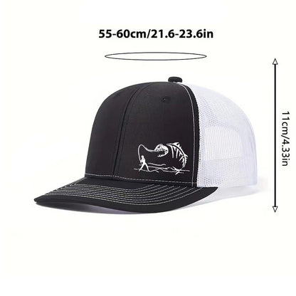 Two-Tone Mesh Baseball Cap - Fishbone Pattern Embroidered Unisex