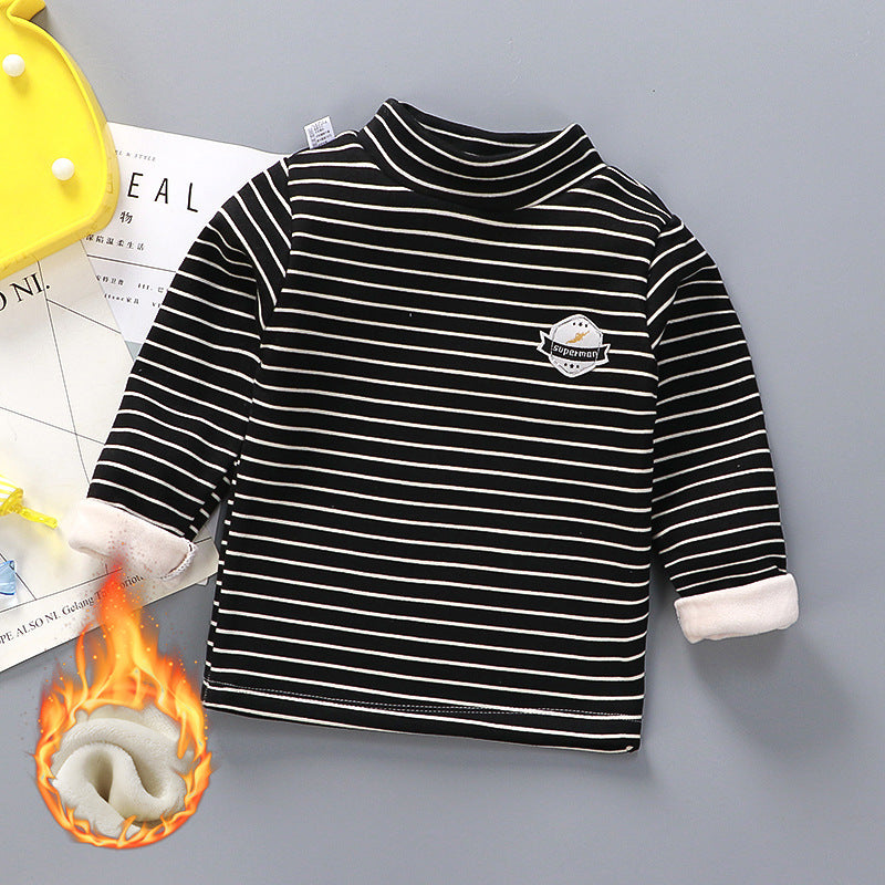 Children's Stripe Velvet-Lined Thermal Base Layer Top | High Collar Boys & Girls