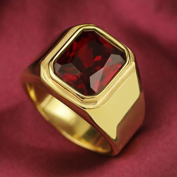 Men's Square Alloy Zircon Ring – Geometric Electroplated Statement Band