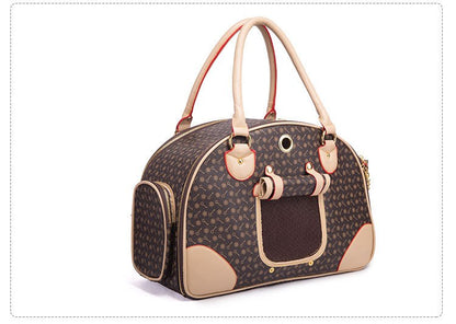 PU Leather Pet Carrier Bag | Small & Large | Coffee & White