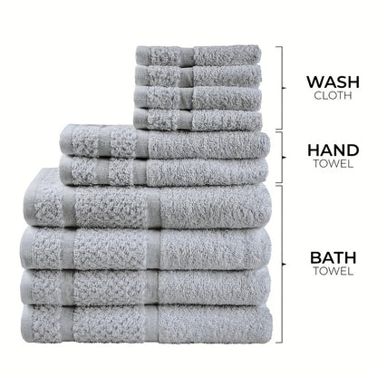 10-Piece Cotton Blend Towel Set | Bath, Hand & Face Towels | 4 Colours