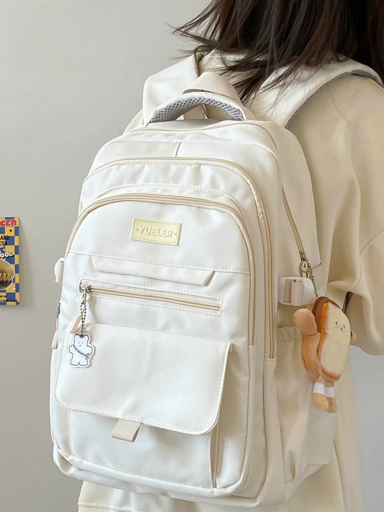 Large Capacity Solid Colour Backpack – Lightweight Nylon Everyday Bag