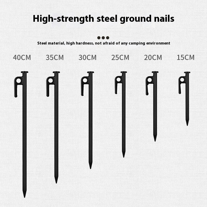 30cm Steel Tent Pegs – Heavy-Duty Camping Ground Stakes Black