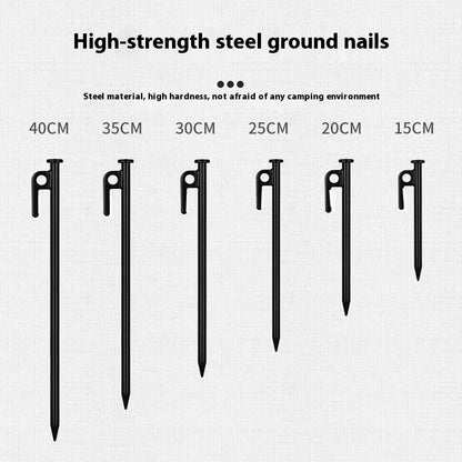 30cm Steel Tent Pegs – Heavy-Duty Camping Ground Stakes Black