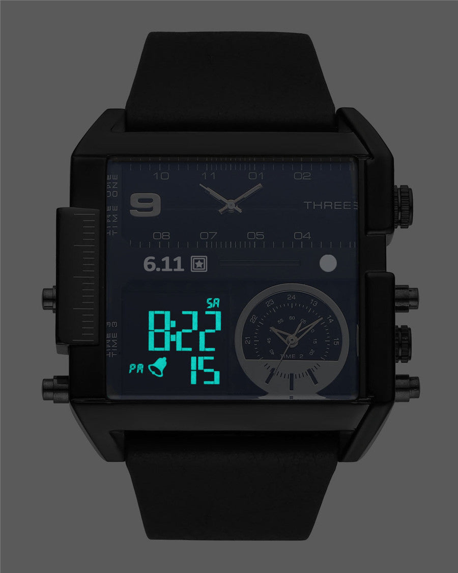 Men's Dual Display Sport Watch – 3 Time Zones, Alarm, 30M Water Resistant