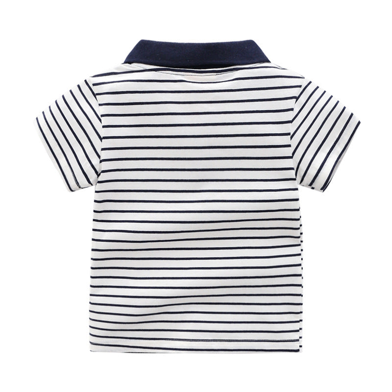 Boys Cartoon Print Cotton Polo Shirt | Kids Short Sleeve Tee