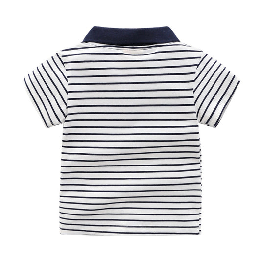 Boys Cartoon Print Cotton Polo Shirt | Kids Short Sleeve Tee
