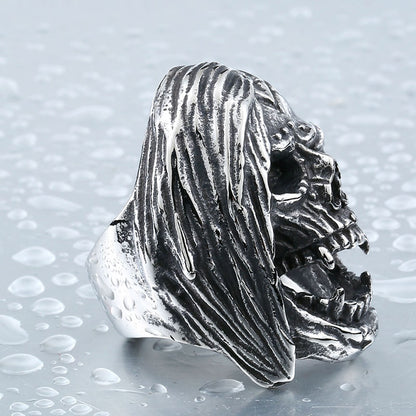 Men's Titanium Steel Engraved Skull Ring – Overbearing Punk Personality Band