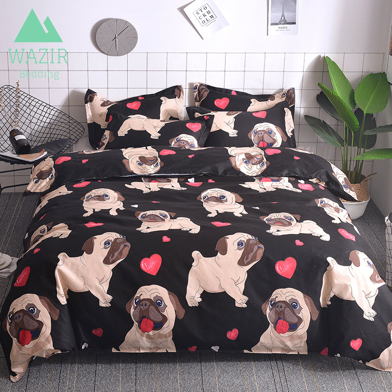 Cartoon Pug Print Duvet Cover Set – UK & US Sizes
