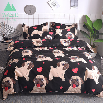 Cartoon Pug Print Duvet Cover Set – UK & US Sizes