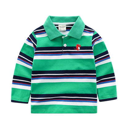 Boys' Striped Long Sleeve T-Shirt | Cotton Lapel Top | 7 Colours