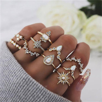 Women's Alloy Ring Set with Gemstone Inlay | 26 Designs | Stackable Rings