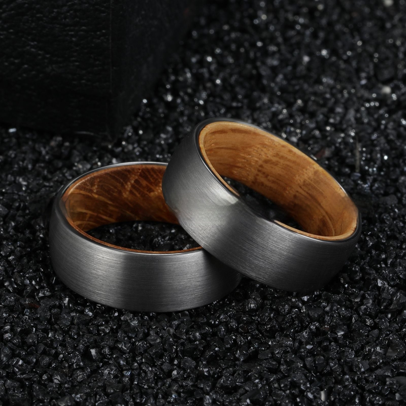 Men's Tungsten Steel Ring with Wood Inner Barrel – Silver Electroplated Band