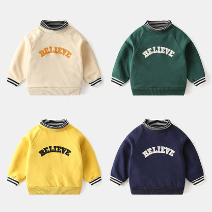 Children's Brushed Letter Print Fake Two-Piece Sweatshirt | Boys & Girls Top