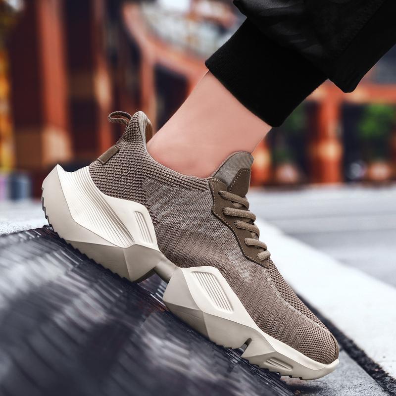 Men's PU Casual Running Shoes | Sports Trainers | Black & Khaki | EU 39-45