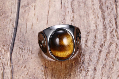 Men's Stainless Steel Tiger Eye & Yin Yang Ring – Vintage Oval Brown Stone Band