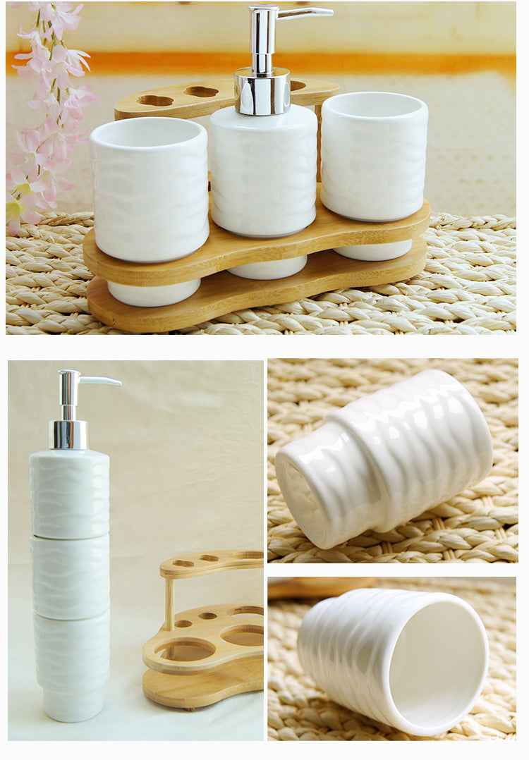 Wooden Frame Bathroom Accessories Set – 5-Piece Bath Organiser
