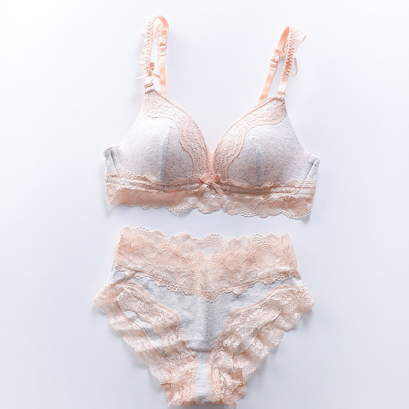 Women's Deep V Lace Bra & Panties Set | 3/4 Cup Gathering Lingerie
