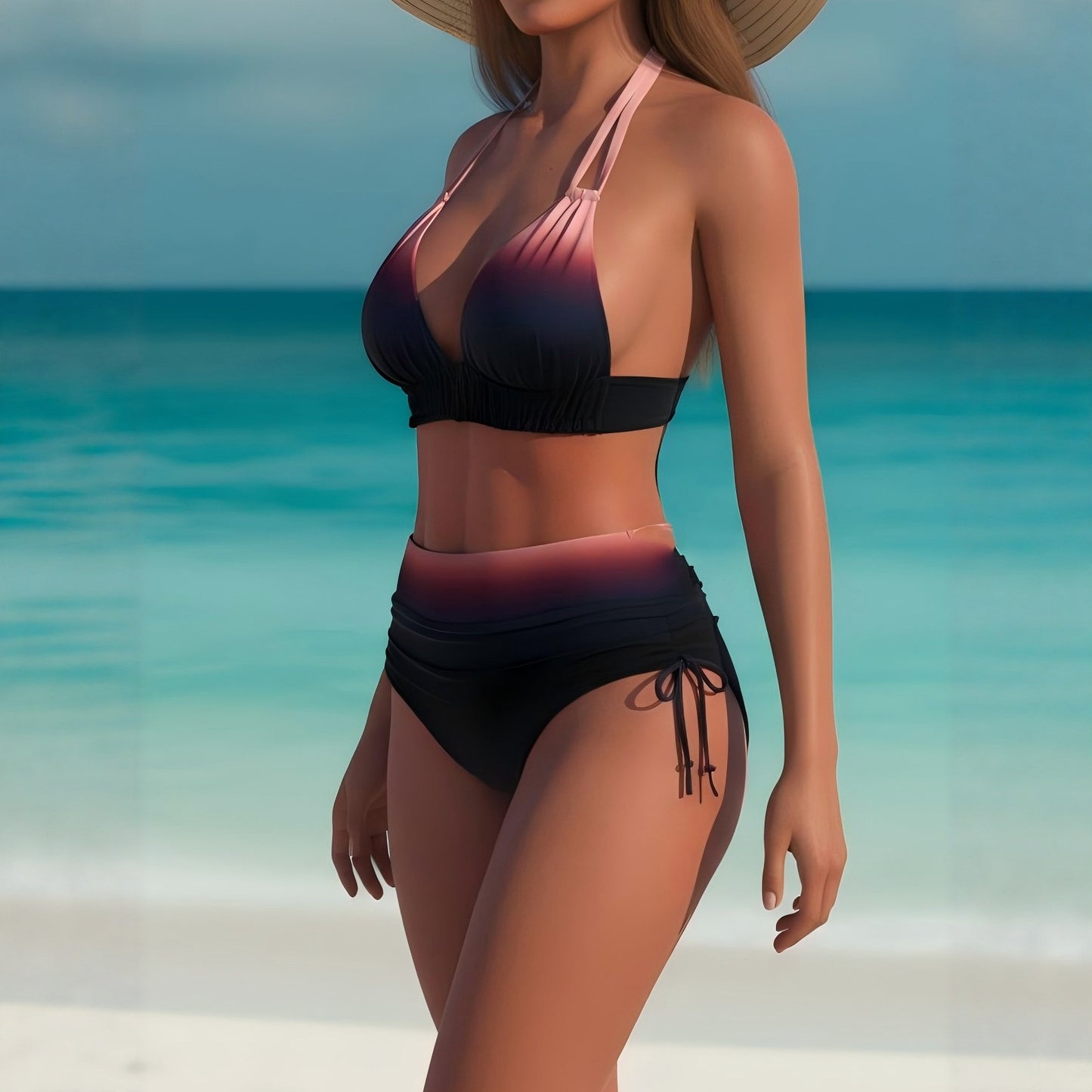 Women's Gradient Bikini Set | Black Two-Piece Swimwear