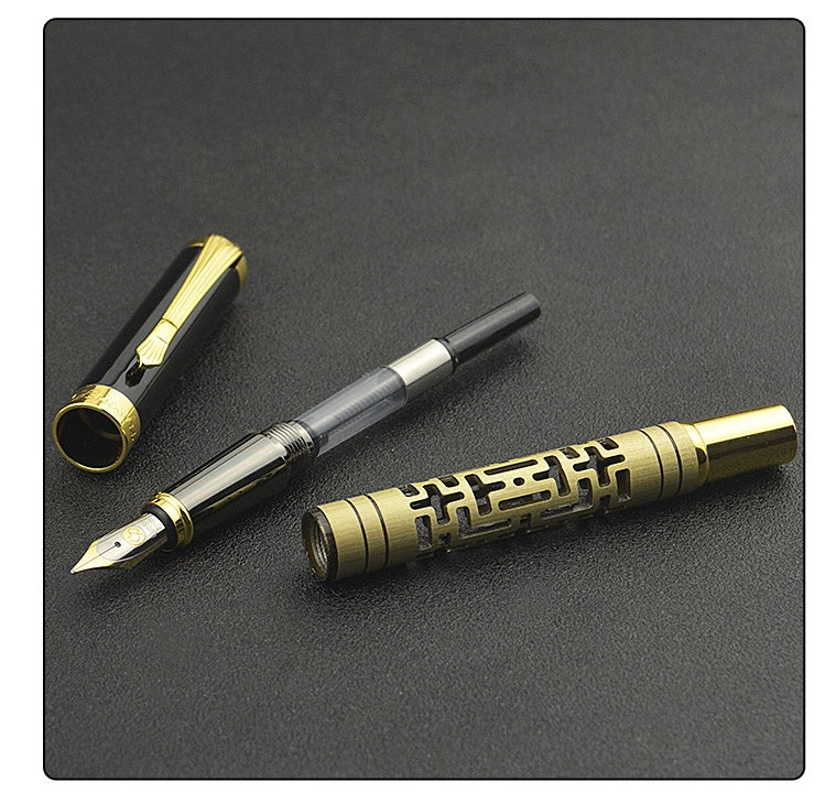 Metal Iridium Nib Fountain Pen | 0.7mm Broad Nib | Black & Gold