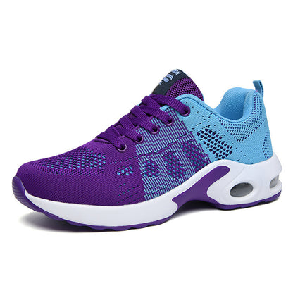 Women's Flyknit Mesh Casual Trainers - Breathable Lace-Up Flat Sports Shoes