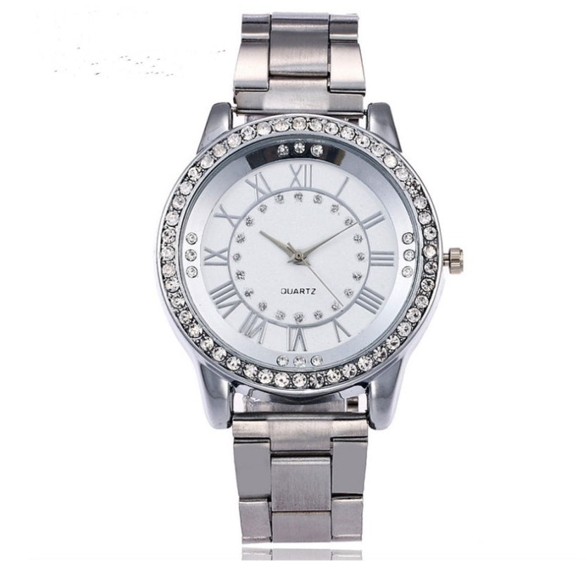 Women's Rhinestone Quartz Watch | Round 40mm Alloy Case Dress Watch in 6 Finishes