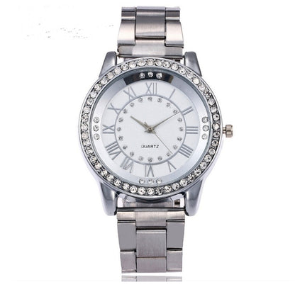 Women's Rhinestone Quartz Watch | Round 40mm Alloy Case Dress Watch in 6 Finishes