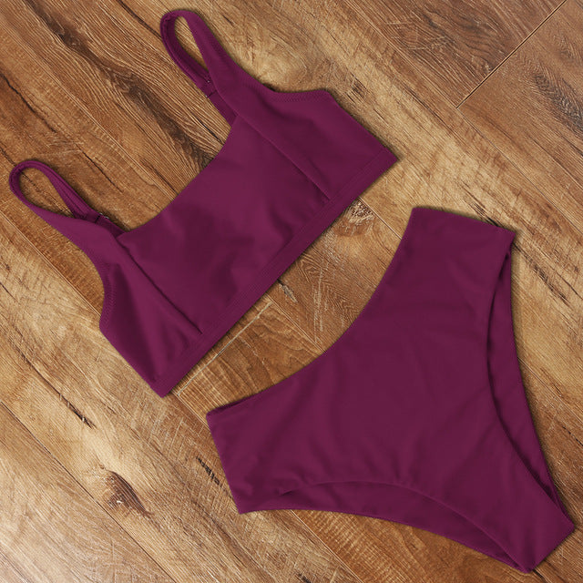 Women's High-Waist Bikini Set – 22 Colours, Bra & Shorts