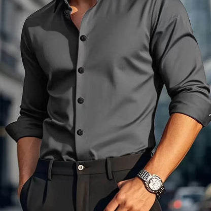 Men's Casual Solid Colour Long Sleeve Shirt | S–2XL