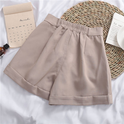 Wide Leg Cotton Casual Shorts | High Waist | Khaki, Gray, Black