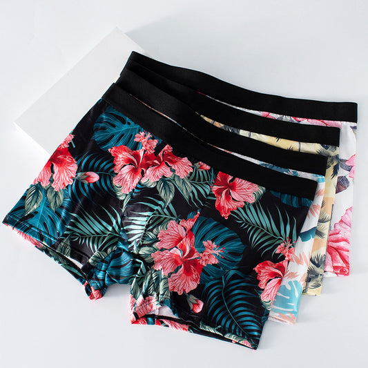 Men's Ice Silk Graffiti Print Boxer Briefs – Antibacterial Quick-Dry 4 Designs