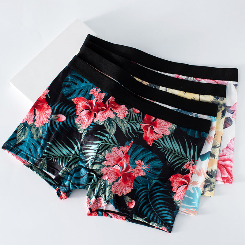 Men's Ice Silk Graffiti Print Boxer Briefs – Antibacterial Quick-Dry 4 Designs