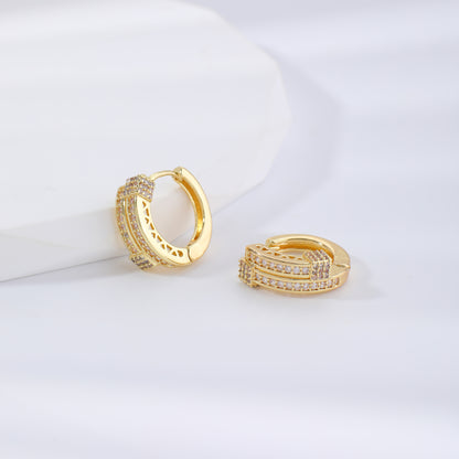 Round Zircon Pendant Ear Clips | Geometric Copper Electroplated Earrings