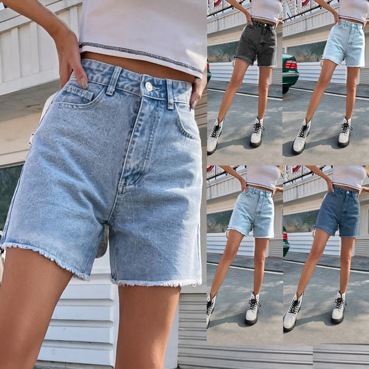 Women's High-Waist Loose Denim Shorts | Straight Leg | 12 Colours