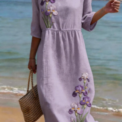 Women's Floral Print Long Sleeve Round Neck Dress