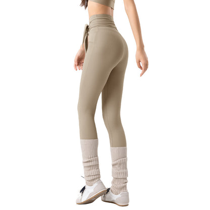 Women's Ribbed Cross-Tie Yoga Pants - High Waist Butt-Lifting