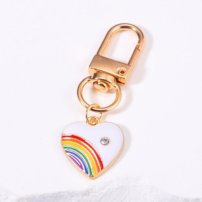 Rainbow Love Heart Metal Keychain | Sweet Electroplated Charm | JP Collections