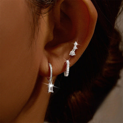 Square Zircon Stud Earring Set | 3-Piece Minimalist Copper Earrings
